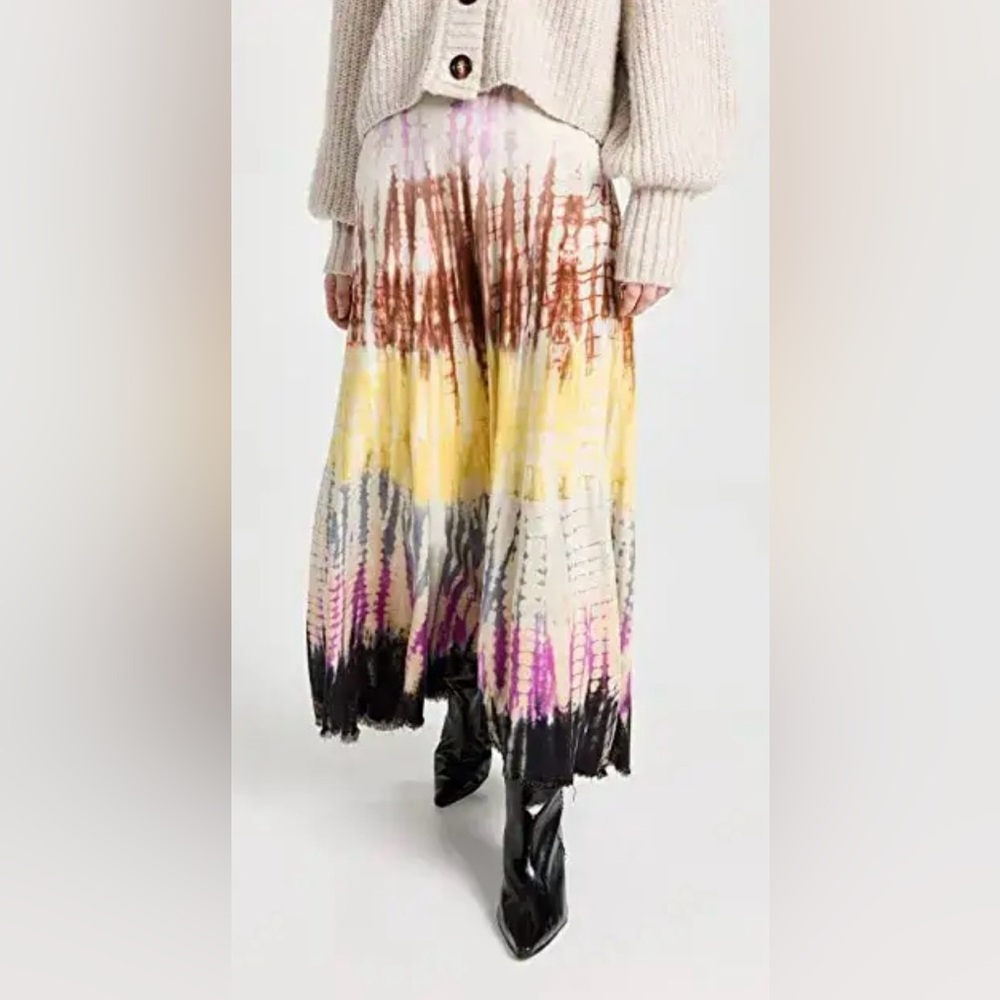 New! Raquel Allegra Frida Tie Dye Pink, Brown & Yellow Midi Skirt 💛 Small NWT!! - Picture 7 of 16